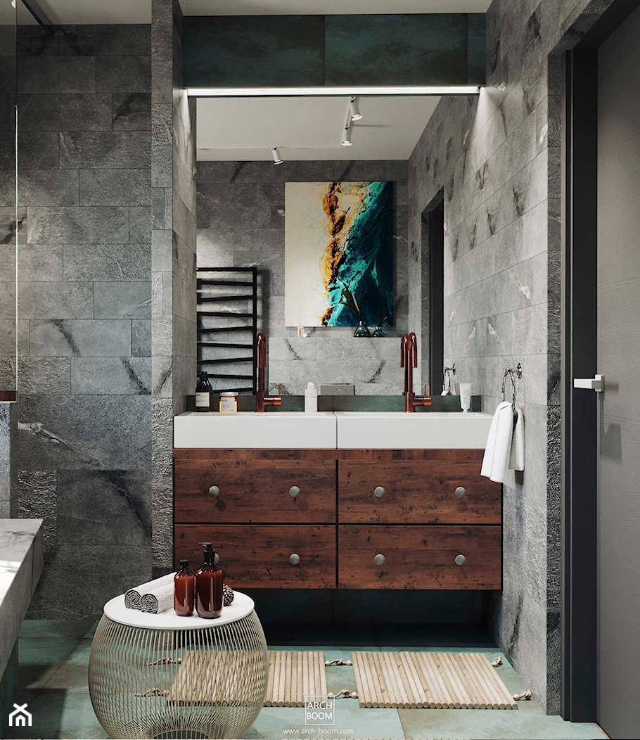 Wystrój łazienki z 2 umywalkami i dużym lustrem - zdjęcie od ARCH-BOOM - Homebook