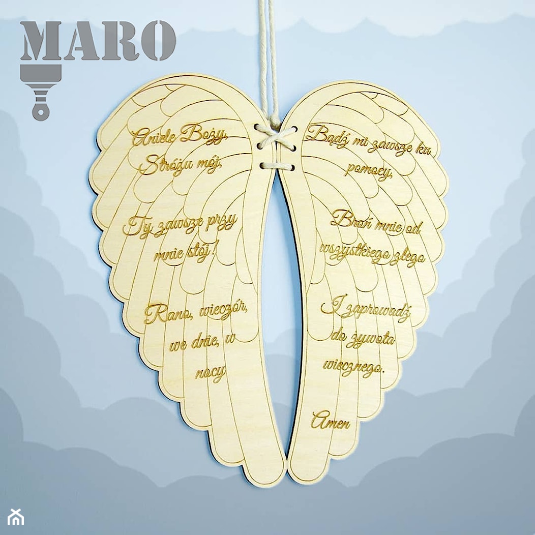Drewniane skrzydła anioła z modlitwą Aniele Boży - zdjęcie od MARO Ordec - Homebook