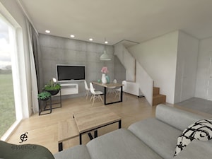 Soft-Loftowy apartament - Duży szary salon z jadalnią, styl industrialny - zdjęcie od ESENCJA MEBLE
