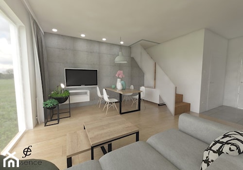 Soft-Loftowy apartament - Duży szary salon z jadalnią, styl industrialny - zdjęcie od ESENCJA MEBLE