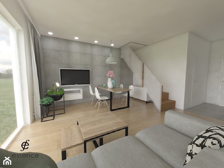 Soft-Loftowy apartament - Duży szary salon z jadalnią, styl industrialny - zdjęcie od ESENCJA MEBLE