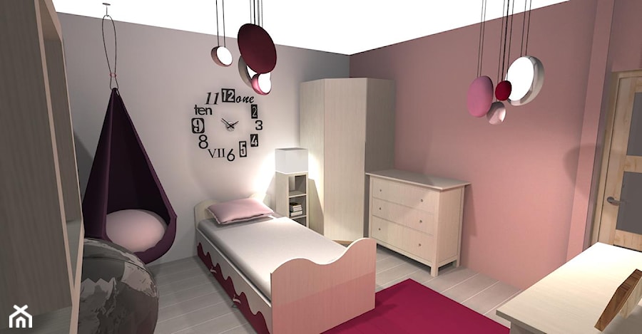pokoj dziewczynki - Średni różowy szary pokój dziecka dla dziecka dla nastolatka dla dziewczynki - zdjęcie od JMproject Justyna Pietrzykowska