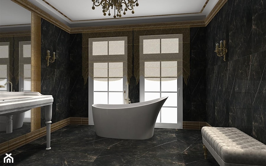 ak home design projekty - Średnia z lustrem z marmurową podłogą łazienka z oknem, styl tradycyjny - zdjęcie od ak home design