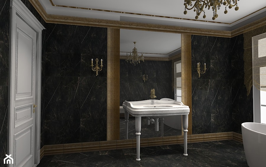 ak home design projekty - Średnia z lustrem z marmurową podłogą łazienka z oknem, styl tradycyjny - zdjęcie od ak home design
