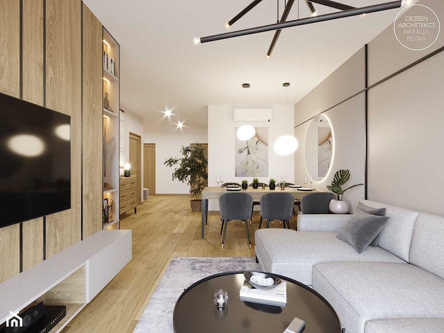 Mieszkanie w beżu i drewnie - Salon, styl nowoczesny - zdjęcie od DEZEEN ARCHITEKCI Natalia Pęcka