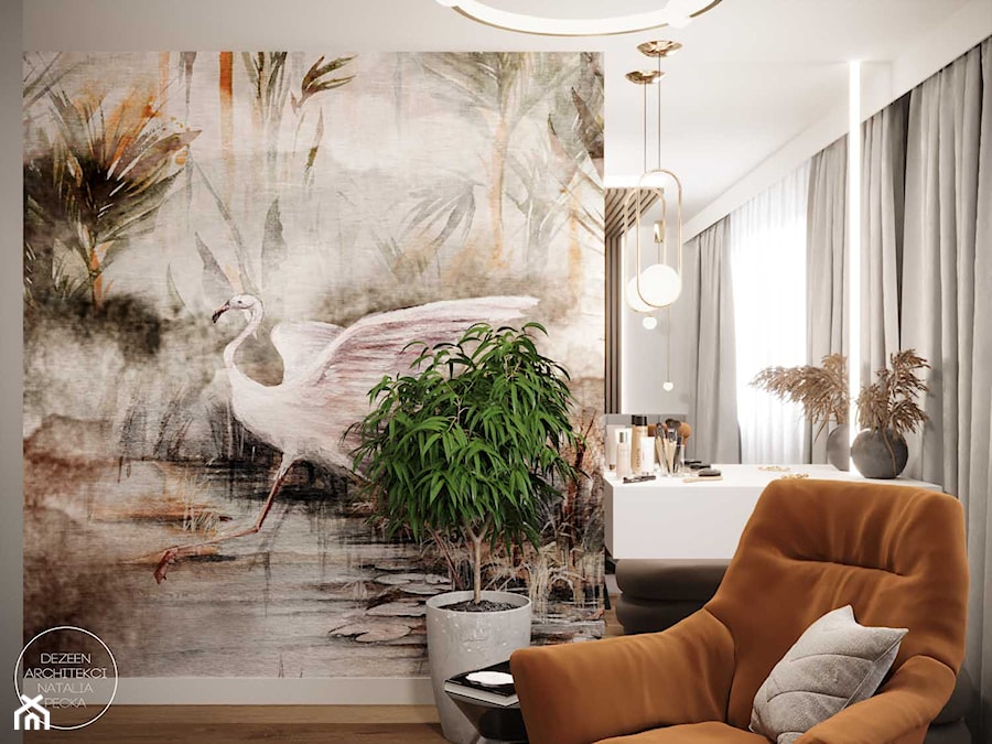Projekt wnętrza domu w ciepłych barwach - Sypialnia, styl nowoczesny - zdjęcie od DEZEEN ARCHITEKCI Natalia Pęcka