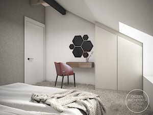 Kawalerka na poddaszu - Średnia biała sypialnia na poddaszu, styl nowoczesny - zdjęcie od DEZEEN ARCHITEKCI Natalia Pęcka