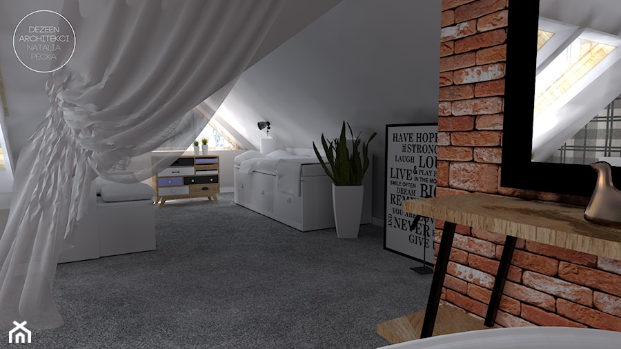 Apartament na poddaszu w Zakopanem - Duża biała sypialnia na poddaszu, styl skandynawski - zdjęcie od DEZEEN ARCHITEKCI Natalia Pęcka