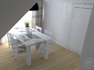 Apartament na poddaszu w Zakopanem - Średnia biała jadalnia jako osobne pomieszczenie, styl skandynawski - zdjęcie od DEZEEN ARCHITEKCI Natalia Pęcka