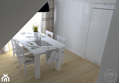Apartament na poddaszu w Zakopanem - Średnia biała jadalnia jako osobne pomieszczenie, styl skandynawski - zdjęcie od DEZEEN ARCHITEKCI Natalia Pęcka