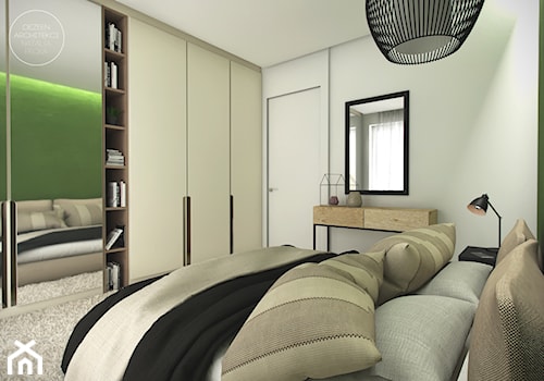Mieszkanie w naturalnych barwach - Średnia biała zielona sypialnia, styl nowoczesny - zdjęcie od DEZEEN ARCHITEKCI Natalia Pęcka