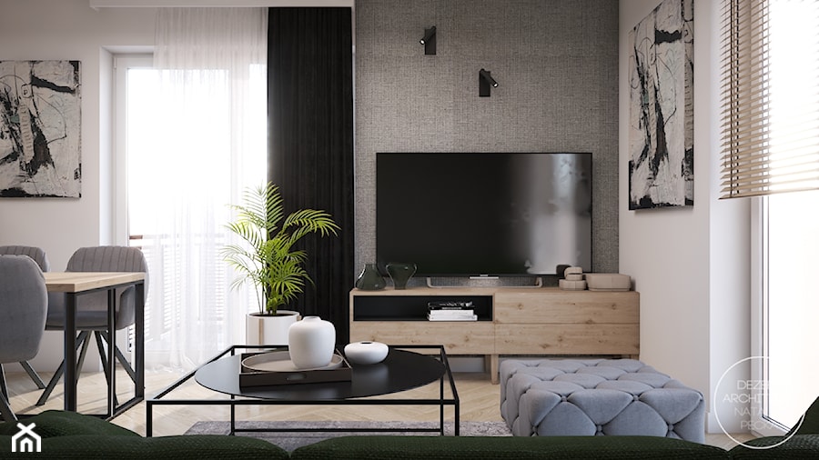 Mieszkanie w ciemnych barwach z dodatkiem zieleni - Salon, styl nowoczesny - zdjęcie od DEZEEN ARCHITEKCI Natalia Pęcka