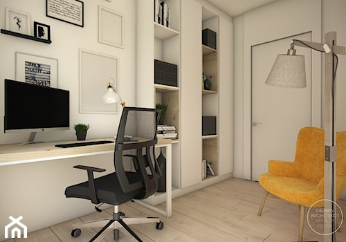 Mieszkanie w naturalnych barwach - Małe w osobnym pomieszczeniu z zabudowanym biurkiem białe biuro, styl nowoczesny - zdjęcie od DEZEEN ARCHITEKCI Natalia Pęcka