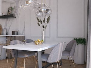 Nowoczesna szeregówka z bordową sofą - Średnia biała jadalnia w kuchni, styl nowoczesny - zdjęcie od DEZEEN ARCHITEKCI Natalia Pęcka
