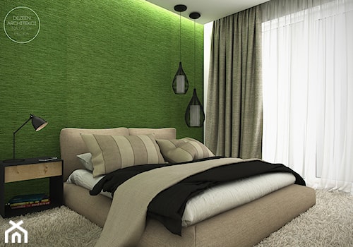 Mieszkanie w naturalnych barwach - Mała szara zielona sypialnia, styl nowoczesny - zdjęcie od DEZEEN ARCHITEKCI Natalia Pęcka