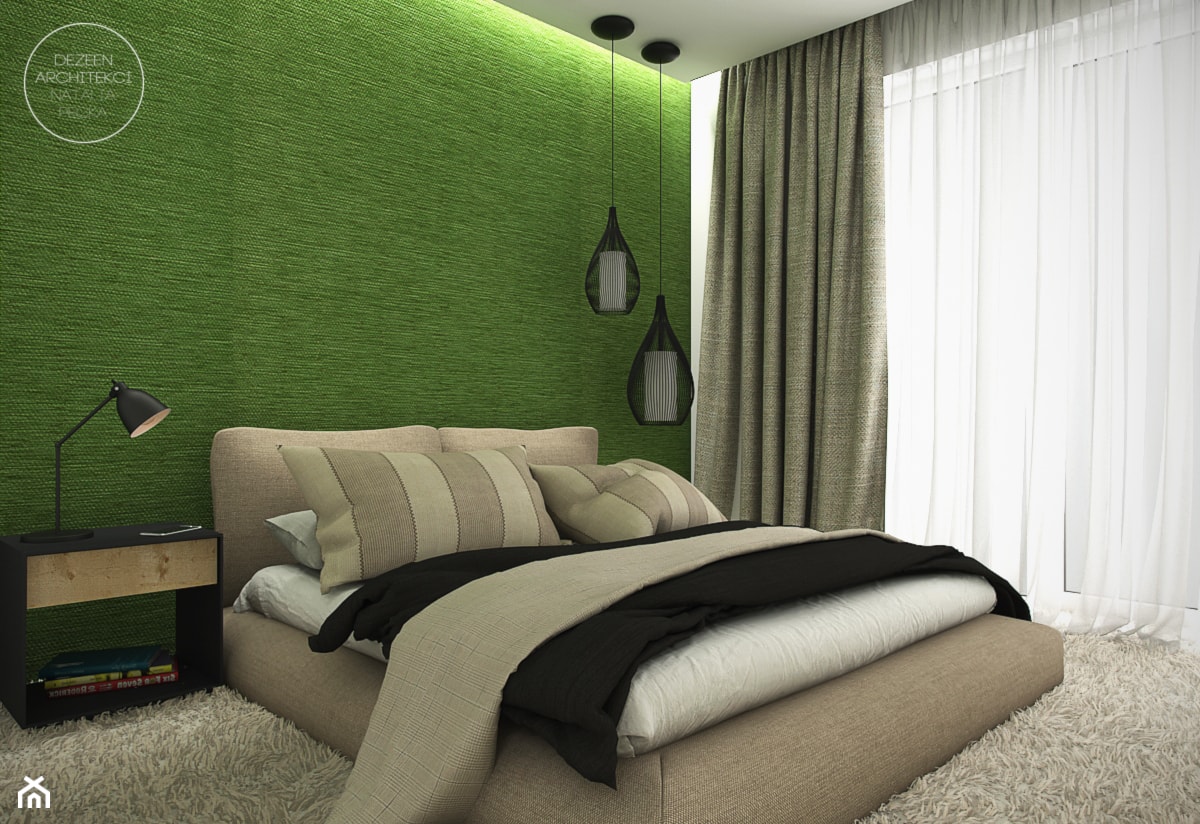Mieszkanie w naturalnych barwach - Mała szara zielona sypialnia, styl nowoczesny - zdjęcie od DEZEEN ARCHITEKCI Natalia Pęcka - Homebook