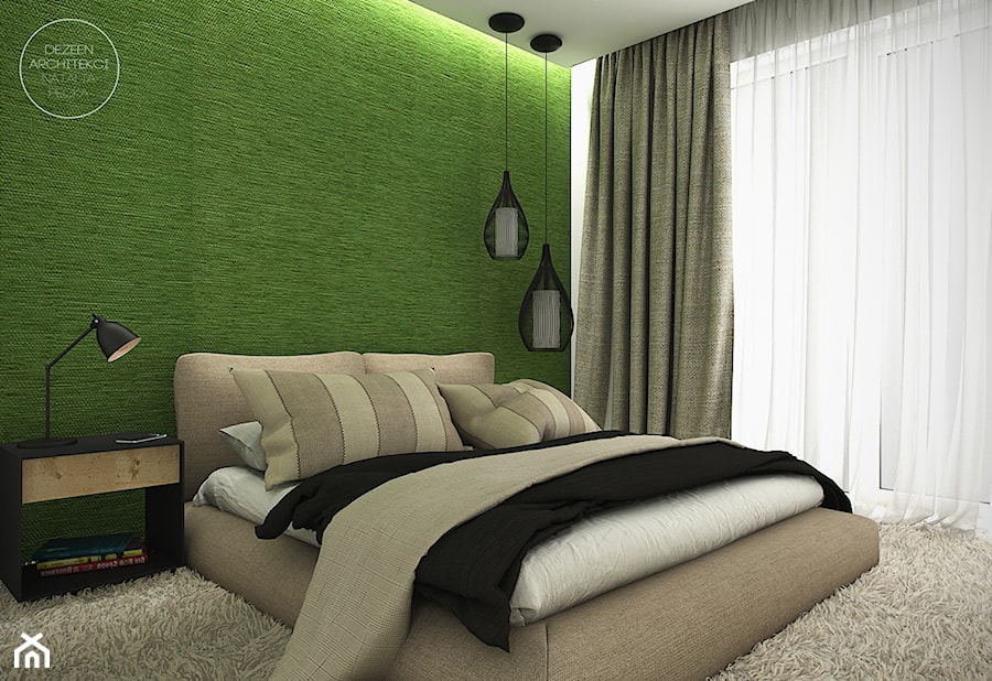 Mieszkanie w naturalnych barwach - Mała szara zielona sypialnia, styl nowoczesny - zdjęcie od DEZEEN ARCHITEKCI Natalia Pęcka