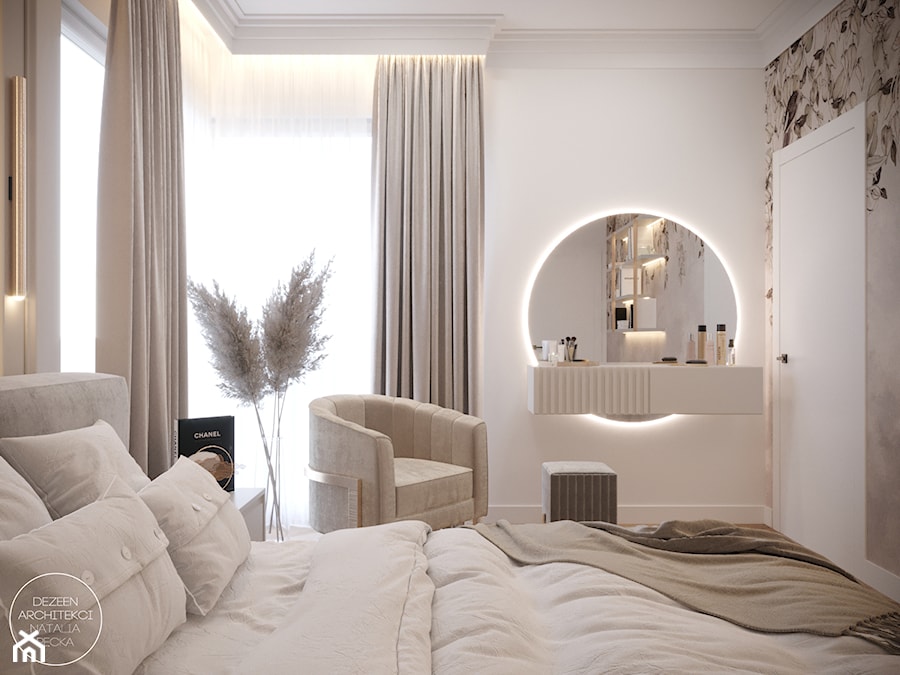 Przytulne, eleganckie wnętrze domu w beżu i złocie - Sypialnia, styl nowoczesny - zdjęcie od DEZEEN ARCHITEKCI Natalia Pęcka