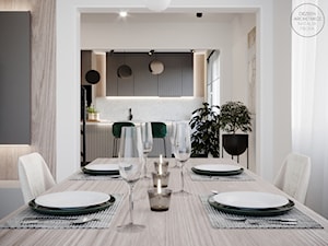 Ponadczasowe kuchnia i salon z charakterystycznym oliwkowym kolorem - Jadalnia - zdjęcie od DEZEEN ARCHITEKCI Natalia Pęcka