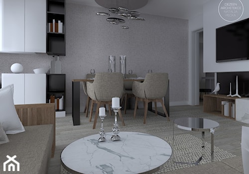 Mieszkanie w nowoczesnym stylu - Średnia biała jadalnia w salonie, styl nowoczesny - zdjęcie od DEZEEN ARCHITEKCI Natalia Pęcka