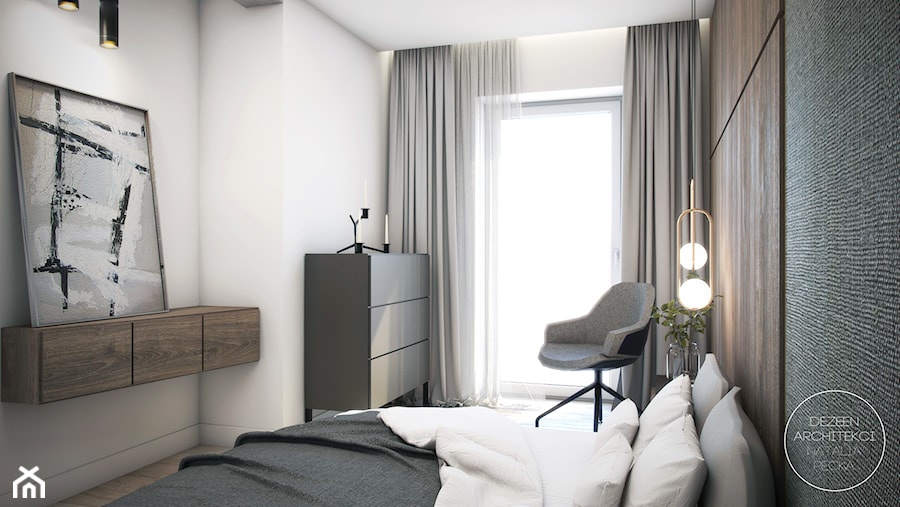 Nowoczesna sypialnia z miedzianymi elementami - Mała biała sypialnia, styl nowoczesny - zdjęcie od DEZEEN ARCHITEKCI Natalia Pęcka