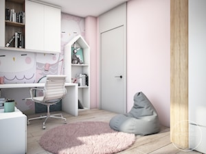 Dziecięce pokoiki dla dziewczynek - Mały różowy szary pokój dziecka dla dziecka dla nastolatka dla dziewczynki, styl nowoczesny - zdjęcie od DEZEEN ARCHITEKCI Natalia Pęcka