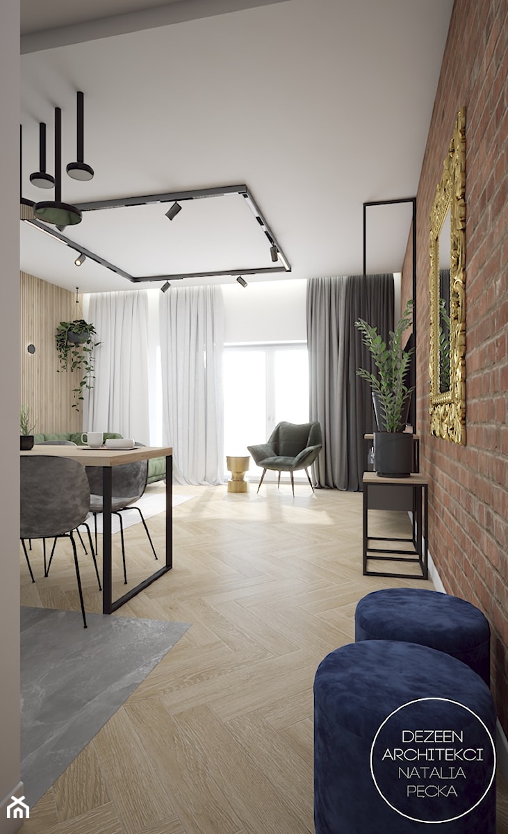 Mieszkanie z cegłą i miedzią - Salon, styl nowoczesny - zdjęcie od DEZEEN ARCHITEKCI Natalia Pęcka