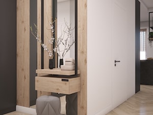 Mieszkanie w ciemnych barwach z dodatkiem zieleni - Hol / przedpokój, styl minimalistyczny - zdjęcie od DEZEEN ARCHITEKCI Natalia Pęcka