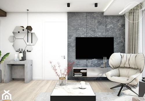 Mieszkanie Black&White - Mały biały szary salon, styl nowoczesny - zdjęcie od DEZEEN ARCHITEKCI Natalia Pęcka