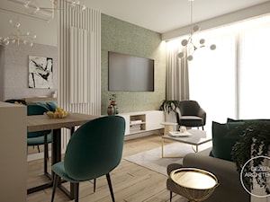 Przytulne mieszkanie z pistacjowymi akcentami - Średni biały szary salon z kuchnią z jadalnią, styl nowoczesny - zdjęcie od DEZEEN ARCHITEKCI Natalia Pęcka