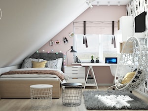 Pokój nastolatki - Średnia beżowa różowa z biurkiem sypialnia na poddaszu, styl nowoczesny - zdjęcie od DEZEEN ARCHITEKCI Natalia Pęcka