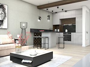 Mieszkanie Black&White - Średnia biała jadalnia w salonie w kuchni, styl nowoczesny - zdjęcie od DEZEEN ARCHITEKCI Natalia Pęcka