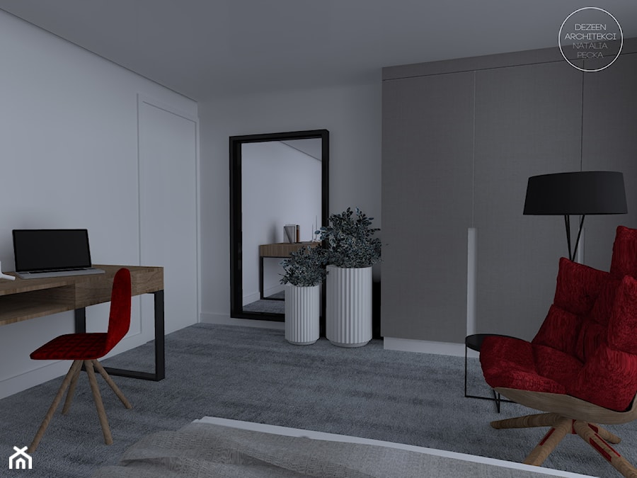 Mieszkanie w nowoczesnym stylu - Średnia biała szara z biurkiem sypialnia, styl nowoczesny - zdjęcie od DEZEEN ARCHITEKCI Natalia Pęcka