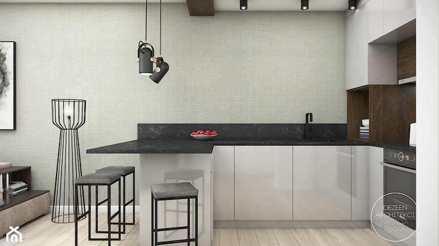 Mieszkanie Black&White - Mała szara jadalnia w kuchni, styl nowoczesny - zdjęcie od DEZEEN ARCHITEKCI Natalia Pęcka