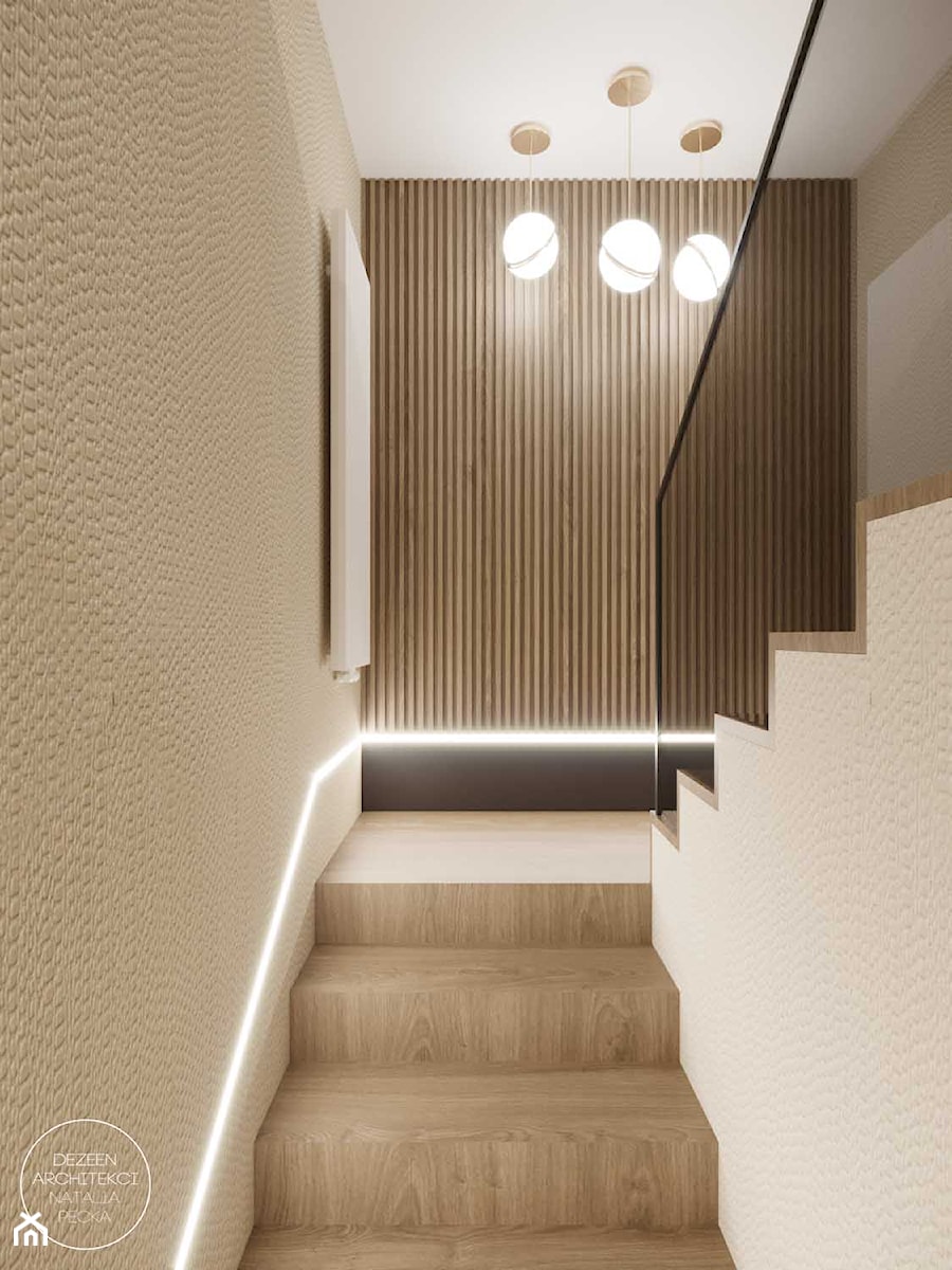 Projekt wnętrza domu w ciepłych barwach - Schody, styl nowoczesny - zdjęcie od DEZEEN ARCHITEKCI Natalia Pęcka