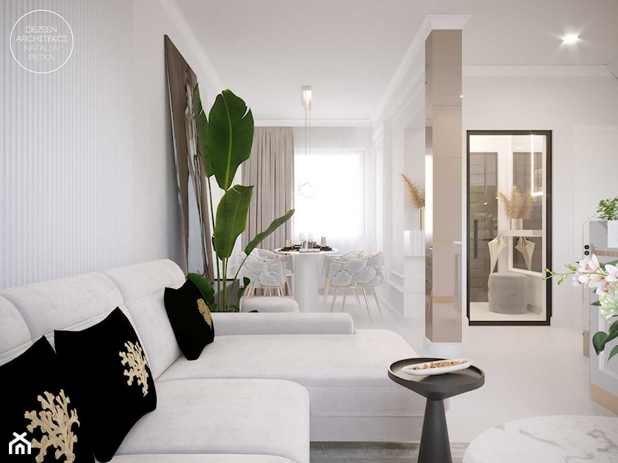 Wnętrze domu w bieli - Salon, styl nowoczesny - zdjęcie od DEZEEN ARCHITEKCI Natalia Pęcka