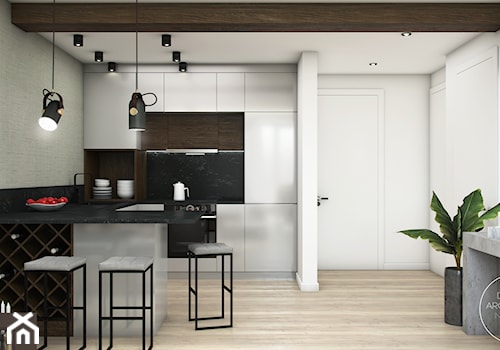 Mieszkanie Black&White - Średnia szara jadalnia w kuchni, styl nowoczesny - zdjęcie od DEZEEN ARCHITEKCI Natalia Pęcka