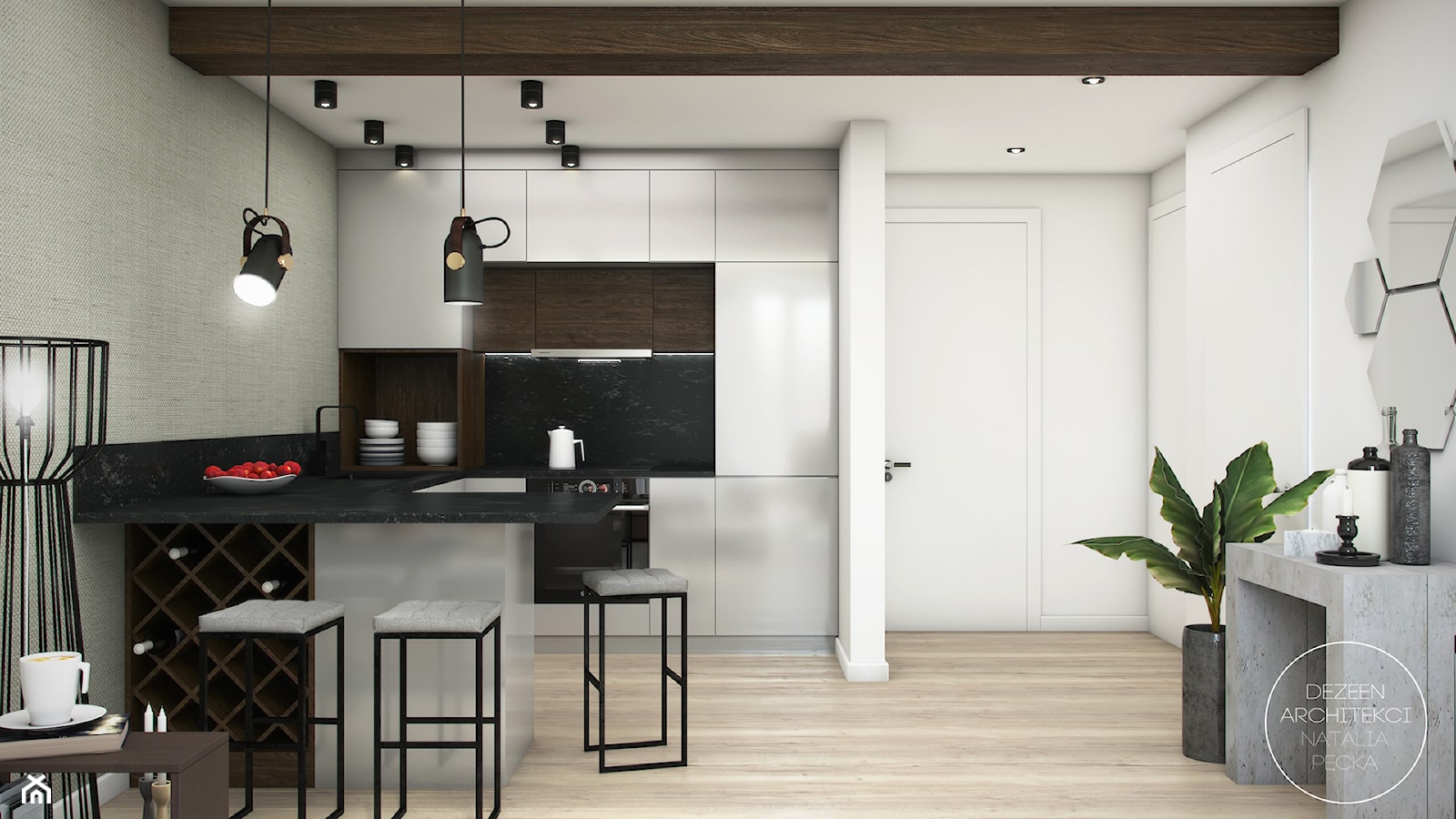Mieszkanie Black&White - Średnia szara jadalnia w kuchni, styl nowoczesny - zdjęcie od DEZEEN ARCHITEKCI Natalia Pęcka - Homebook