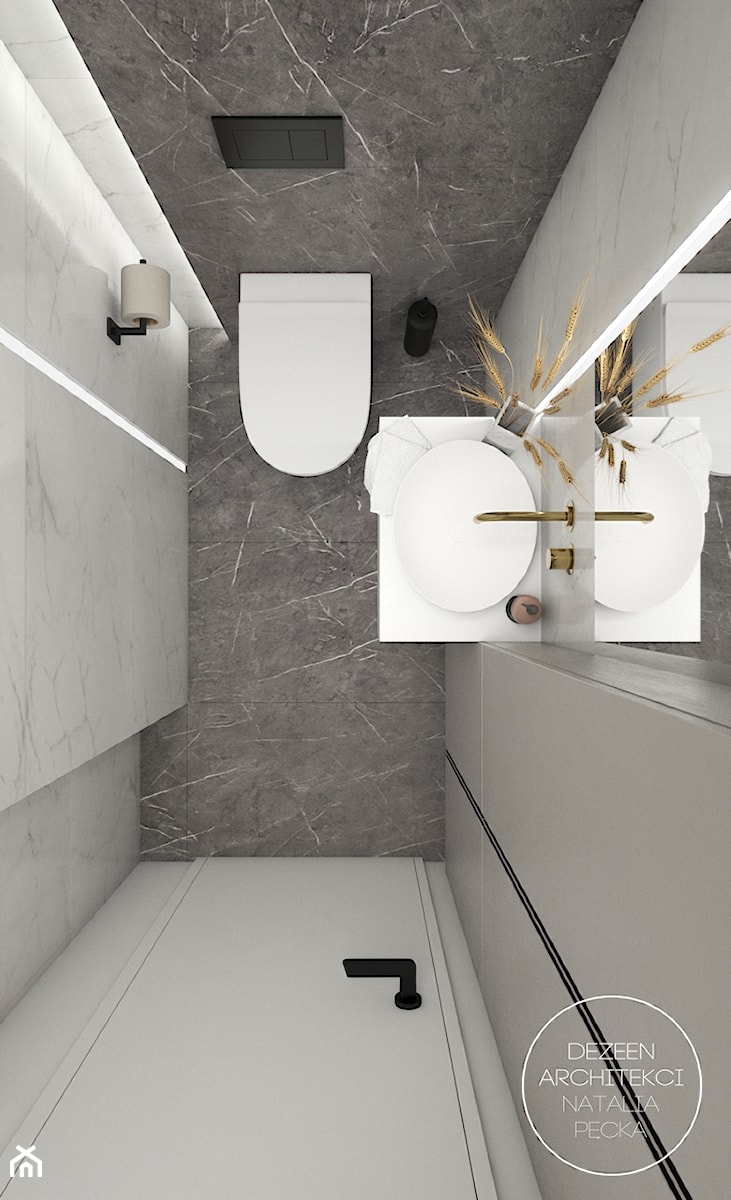 Mieszkanie w stylu nowojorskim ze złotymi dodatkami - Mała z lustrem łazienka, styl nowoczesny - zdjęcie od DEZEEN ARCHITEKCI Natalia Pęcka