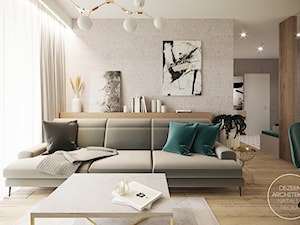 Przytulne mieszkanie z pistacjowymi akcentami - Salon, styl skandynawski - zdjęcie od DEZEEN ARCHITEKCI Natalia Pęcka