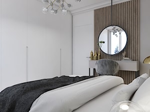 Mieszkanie w stylu nowojorskim ze złotymi dodatkami - Średnia beżowa biała brązowa szara sypialnia, styl nowoczesny - zdjęcie od DEZEEN ARCHITEKCI Natalia Pęcka
