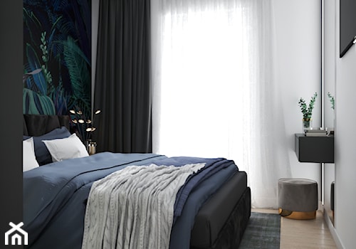 Mieszkanie z klimatyczną sypialnią - Mała biała czarna sypialnia, styl minimalistyczny - zdjęcie od DEZEEN ARCHITEKCI Natalia Pęcka