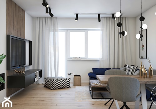 Mieszkanie z klimatyczną sypialnią - Średni biały salon z jadalnią, styl nowoczesny - zdjęcie od DEZEEN ARCHITEKCI Natalia Pęcka
