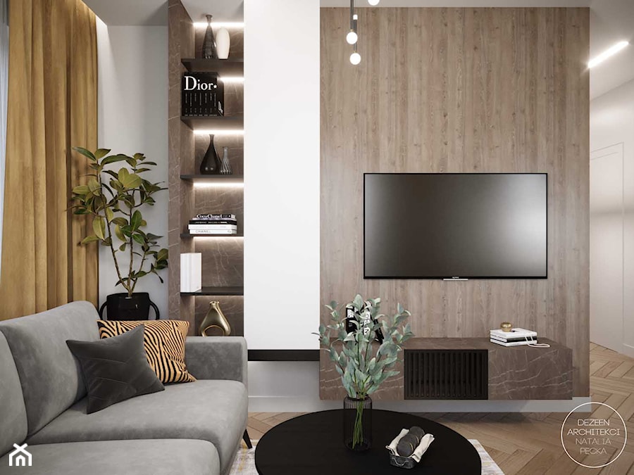 Musztardowe wnętrze mieszkania - Salon, styl nowoczesny - zdjęcie od DEZEEN ARCHITEKCI Natalia Pęcka