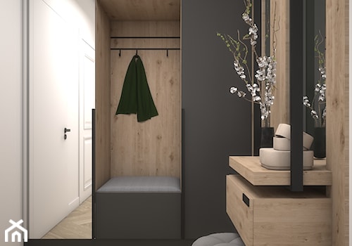 Mieszkanie w ciemnych barwach z dodatkiem zieleni - Hol / przedpokój, styl nowoczesny - zdjęcie od DEZEEN ARCHITEKCI Natalia Pęcka