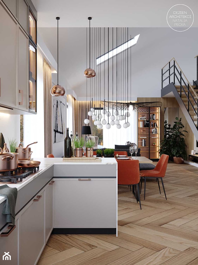 Wnętrze domu z rudym akcentem - Kuchnia, styl nowoczesny - zdjęcie od DEZEEN ARCHITEKCI Natalia Pęcka - Homebook