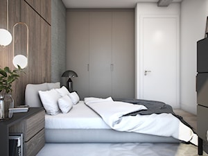 Nowoczesna sypialnia z miedzianymi elementami - Mała beżowa biała szara sypialnia, styl nowoczesny - zdjęcie od DEZEEN ARCHITEKCI Natalia Pęcka