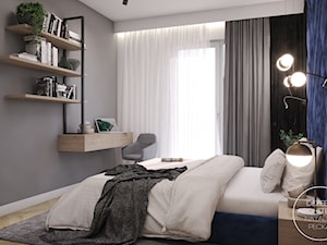 Mieszkanie w ciemnych barwach z dodatkiem zieleni - Mała czarna szara z biurkiem sypialnia, styl nowoczesny - zdjęcie od DEZEEN ARCHITEKCI Natalia Pęcka