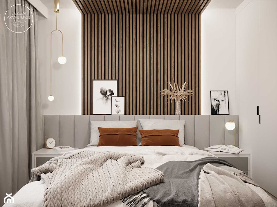 Projekt wnętrza domu w ciepłych barwach - Sypialnia, styl nowoczesny - zdjęcie od DEZEEN ARCHITEKCI Natalia Pęcka