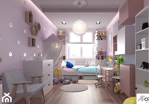 Dom pod Warszawą - Duży różowy szary pokój dziecka dla dziecka dla nastolatka dla dziewczynki, styl nowoczesny - zdjęcie od AFormA Architektura Wnętrz